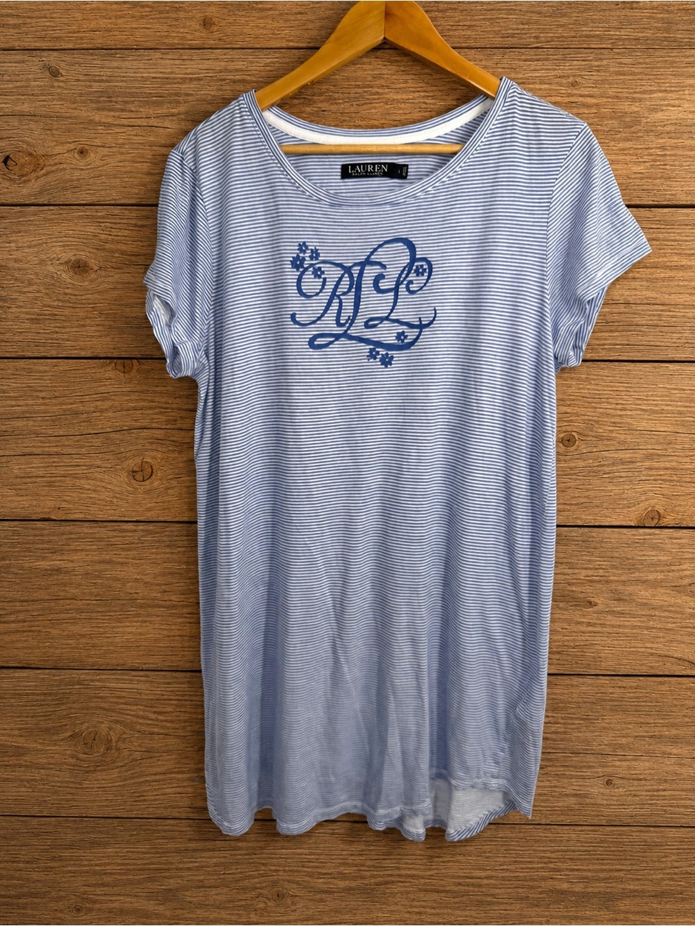 Ralph Lauren Light Blue and White Striped Dress tshirt Logo